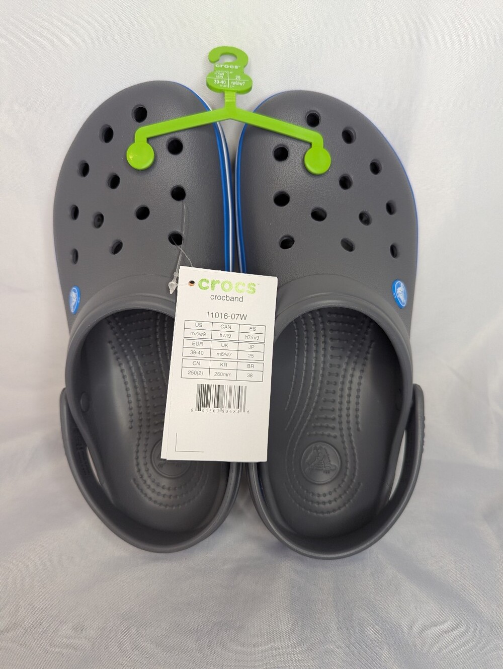 NWT Crocs Charcoal / Ocean Unisex Crocband Clog Sandals Size M7 / W9